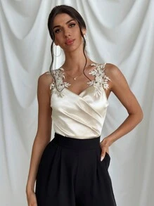 Firerie Mono elegante de mujer con escote cruzado y tirantes de encaje, para uso cotidiano