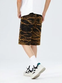 Tween Boy Street Style Cool Heavy Wash Color Block Elastic Waist Denim Shorts - Black - View 2