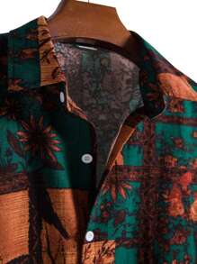 Camisa Casual de Manga Curta com Estampa Floral Vintage Masculina, Verão - Multicolorido - Visão 4