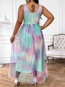 SHEIN Belle Plus Size Gradient Tulle Deep V-Neck Sleeveless Party Dress - Green - View 2