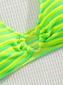 SHEIN Swim Summer Ladies' Striped Bikini Set With Circular Linkage And Neck Ties For Holiday - Multicolor - View 6
