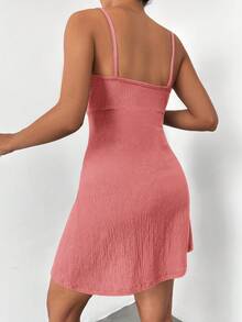 SHEIN PETITE Tie Front Ruched Bust Cami Dress - Rusty Rose - View 2