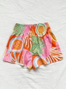 Soleia WYWH: Shorts de tiro alto para mujer con cinturón de cintura, estilo tropical holgado y estampado para vacaciones de ocio en la playa