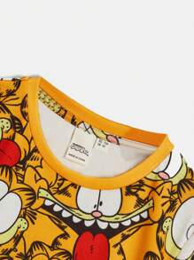 GARFIELD | SHEIN 男孩休閒卡通印花有趣短袖T恤，夏季 - 橘色 - 查看 3