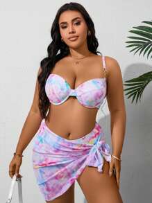SHEIN Swim Curve Summer Beach Plus Size Women Fashionable Colorful Tie-Dye Bikini Set For Vacation - Multicolor - View 5