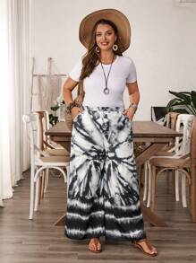 EMERY ROSE 大尺碼女士時尚寬鬆長款扎染印花褲