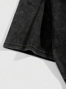 SHEIN 青少年男孩夏季棕櫚樹印花圓領休閒短袖T恤 - 黑色 - 查看 5