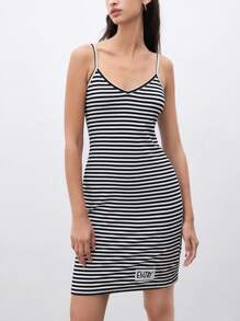 SHEIN Unity Vestido Casual De Verano Para Mujer Con Chaleco Y Rayas Con Diseño De Letras