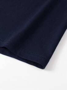 NEOREFINED Men Summer Sports & Casual Loose Fit Short Sleeve T-Shirt And Shorts Set With Letter Print - Navy Blue - View 3