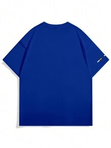 Manfinity Homme 男士夏季短袖休閒T卹，印有字母圖案 - 藍色 - 查看 3