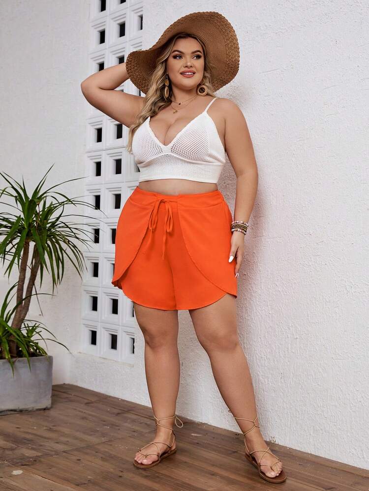 Plus Size Women's Fashionable Solid Color Double-Layer Shorts