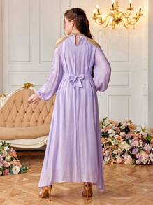 SHEIN Teen Girl Woven Solid Color Splicing Gold Ribbon Tassel Off-Shoulder Long Casual Dress