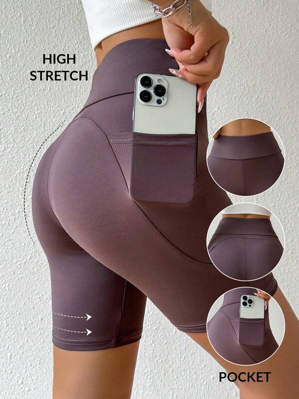SHEIN EZwear Radfahren Shorts Mit Breitem Bund Und Handytasche