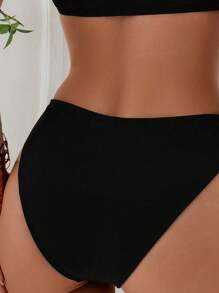 SHEIN Swim Quần bikini màu trơn đi biển dành cho nữ - màu đen - Xem 2