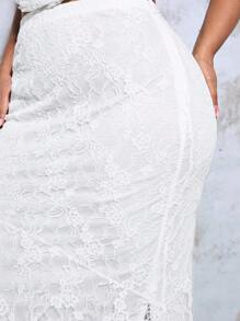 SHEIN BAE Asymmetrical Lace Fish Tail Skirt - White - View 3