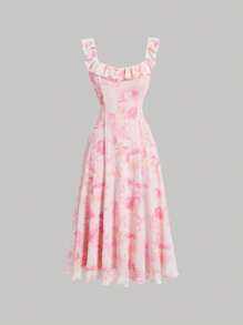 SHEIN MOD 女士粉色扎染中长连衣裙，适合约会、海滩度假或派对