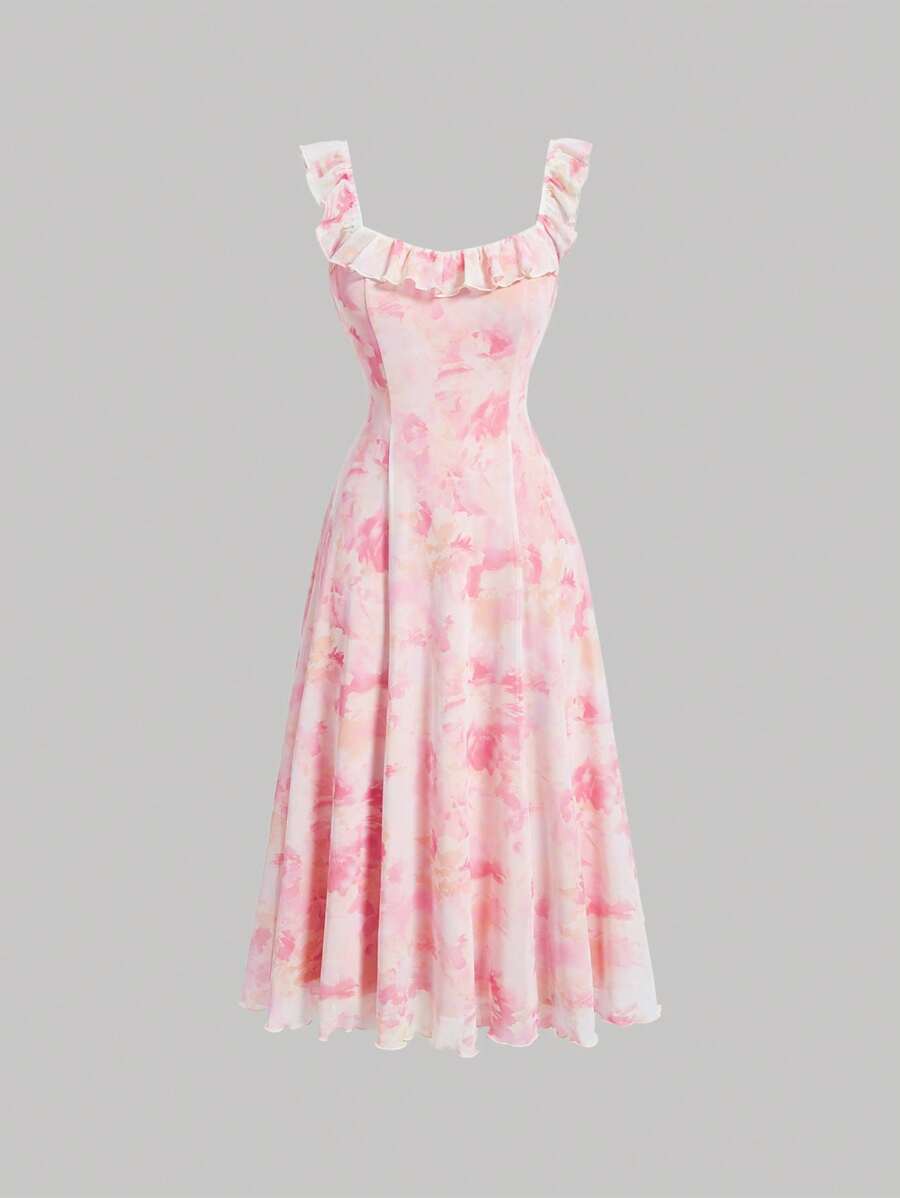 SHEIN MOD 女士粉色扎染中长连衣裙，适合约会、海滩度假或派对