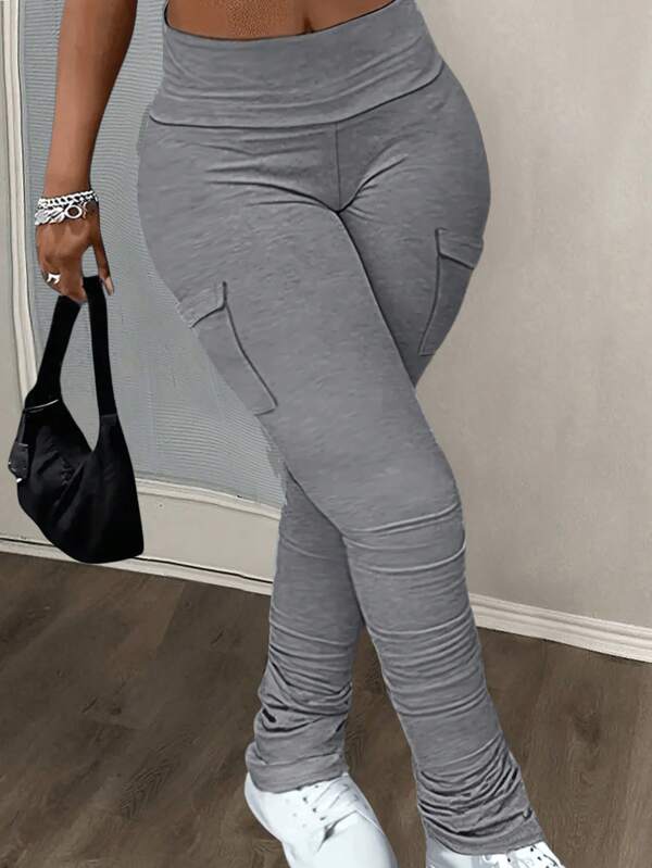 Slaydiva Plus Size Solid Color Knitted Casual Skinny Pants