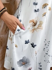SHEIN LUNE Plus Size Nữ Váy không tay in hoa mùa hè - trắng - Xem 6