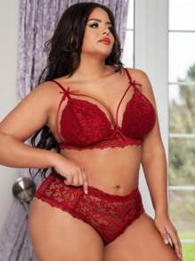 Bộ quần lót áo lót ren không dây gợi cảm lãng mạn, 2 chiếc - Màu Đỏ Sâu - Xem 1