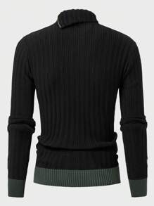SHEIN Cottnline Men Quarter Zip Stripe Detailed Regular Sweater - Black - View 2