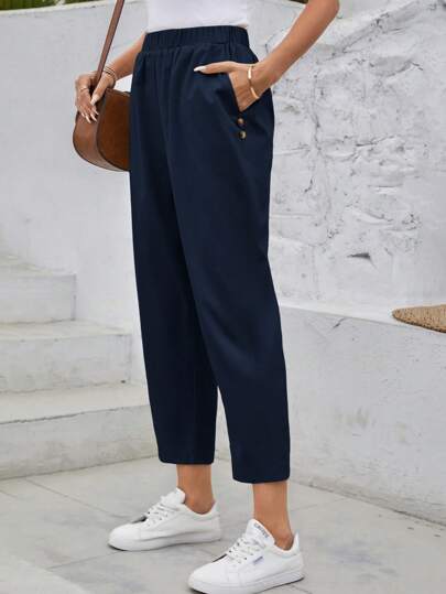 EMERY ROSE Pantaloni casual damă cu talie elastică Pantaloni de vară