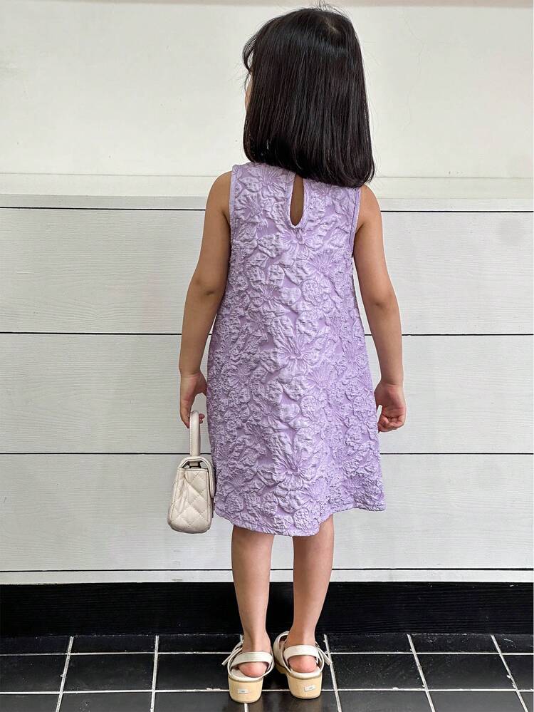 Young Girl Weddingstar Princess Style Sleeveless Round Neck Dress With 3D Bowknot & Floral Jacquard Fabric For Summer
