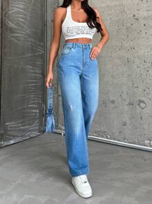 RueChic Jean droit délavé bleu clair