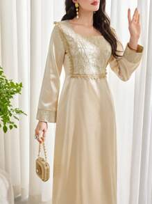 Al Najma Women's Fashionable Solid Color Long Sleeve Dress Fall Cloth For Women - Apricot - View 7