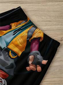 SHEIN Young Boy Casual Cartoon Printed Short Sleeve T-Shirt And Shorts Set, Suitable For Summer