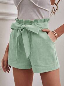 Chiquease Paper Bag Waist Belted Shorts With Pockets, Summer Leisure