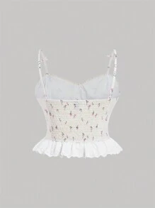 SHEIN MOD Camisola de encaje con estampado floral pequeño y contrastante y ribete con volantes para tallas grandes de verano