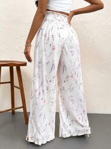 SHEIN Privé Women's Summer Elegant, Floral Printed, Pleated High Waisted Long Pants, Perfect For Daily Wearing, Vacation, Party, Music Festival And Ins