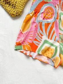 Soleia WYWH: Shorts de tiro alto para mujer con cinturón de cintura, estilo tropical holgado y estampado para vacaciones de ocio en la playa