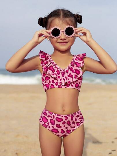 SHEIN Young Girl Leopard Print Separated Bikini Set Summer Beach