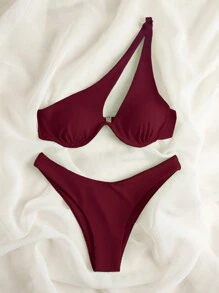 Bonvoyette 2026春夏新款可调节肩带钢圈加厚后背钩扣纯色高腰下装紫色红色女士比基尼两件套