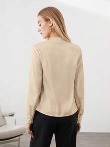 SHEIN BIZwear Women's Solid Color Deep V-Neck Casual Long Sleeve Shirt,Long Sleeve Tops