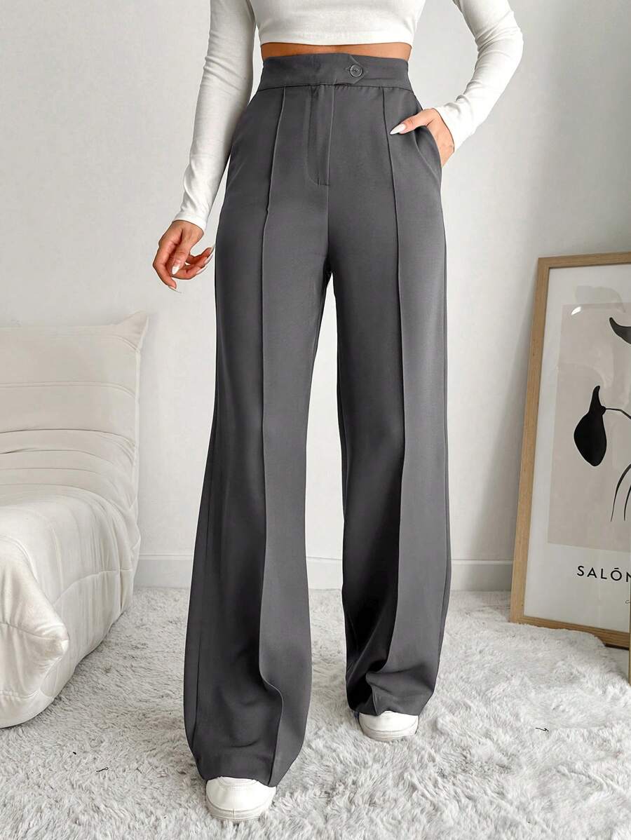 EURMUSE High Waist Wide Leg Suit Pants - Grey - View 1