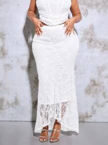 SHEIN BAE Asymmetrical Lace Fish Tail Skirt - White - View 7
