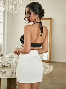 Zolique 女士露脐閃粉束口領綁帶背心，適用於音樂節、夏季