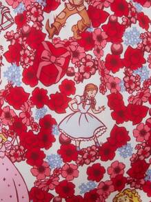 The Wizard of Oz X SHEIN Plus Size Summer Dreamy Lovely Rural Romantic Red Flower Cartoon Printed Sun Dress With Puff Sleeve - Multicolor - View 5