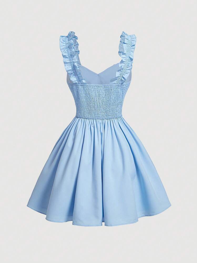 SHEIN MOD Vestido Fada com Estilo Doce e Romântico, Emendas de Renda Azul, Bainha Evasê, com Alças de Ombro - Azul - Visão 2