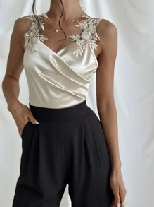 Firerie Mono elegante de mujer con escote cruzado y tirantes de encaje, para uso cotidiano