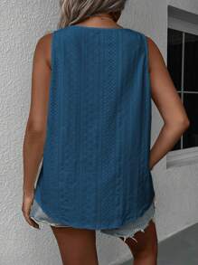 SHEIN LUNE Plus Size Nữ Màu trơn tương phản Áo ba lỗ cổ tròn cho mùa hè - Màu xanh ngọc - Xem 2