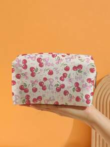 ROMWE Kawaii Achteckige Kosmetiktasche Aus Samt Mit Kirschmuster