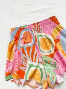 Soleia WYWH: Shorts de tiro alto para mujer con cinturón de cintura, estilo tropical holgado y estampado para vacaciones de ocio en la playa