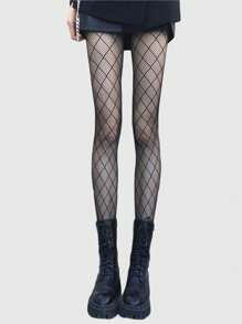 ROMWE Goth 1入組女士黑色網襪 - 黑色 - 查看 1