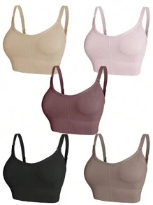 5pcs/Set Plus Size Simple Solid Color Wireless Bras - Multicolor - View 5
