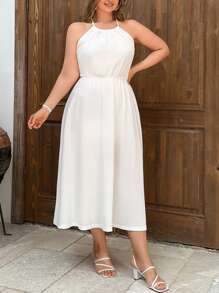 RueChic Plus Trim Strap Detailed Maxi Summer Dress - Apricot - View 5