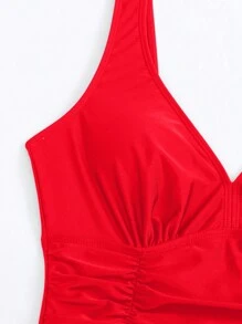 Swim Basics 2025 女式纯色褶皱连体泳衣夏季 - 紅色 - 查看 8